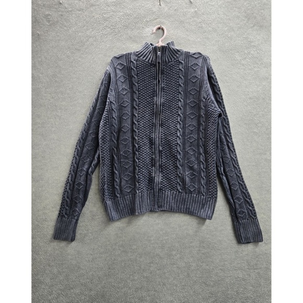 Carbon2cobalt Men Sweater L Blue Linen Blend Stravanger Cardigan Cable Knit‎